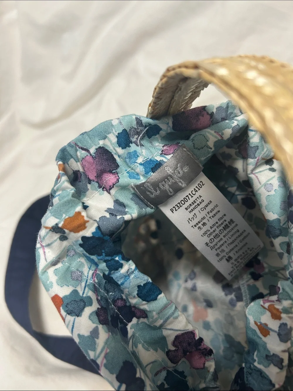 Il Gufo Straw Tote with Blue and Pink Floral Interior ( Liberty)